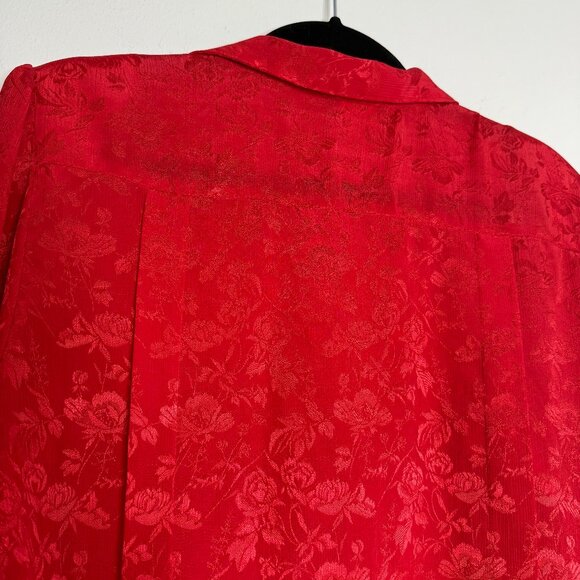 Jonathan Martin | Red Long Sleeve Mock Collar Jacquard Blouse - S - Picture 6 of 13